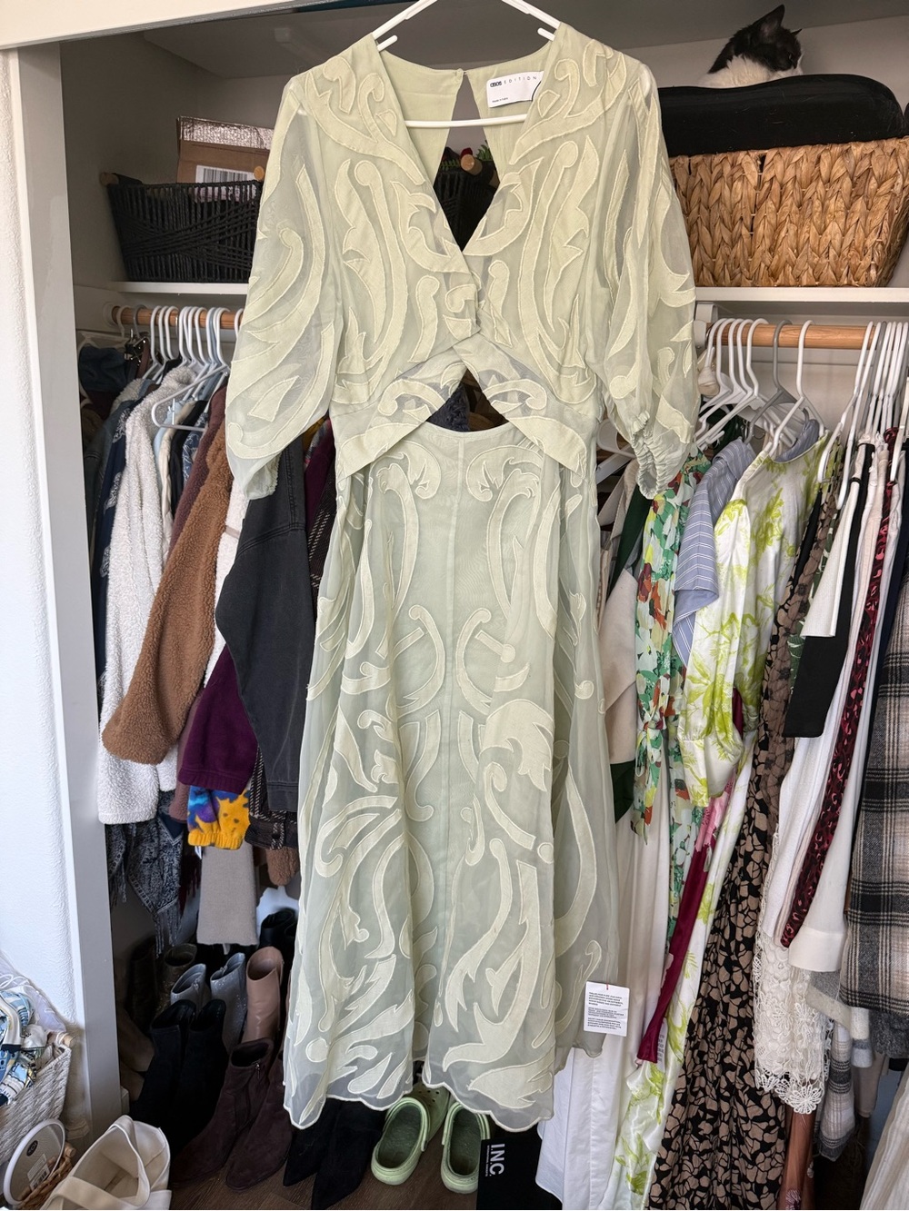 NWT ASOS EDITION embroidered organza midi dress in sage green - Picture 5 of 5